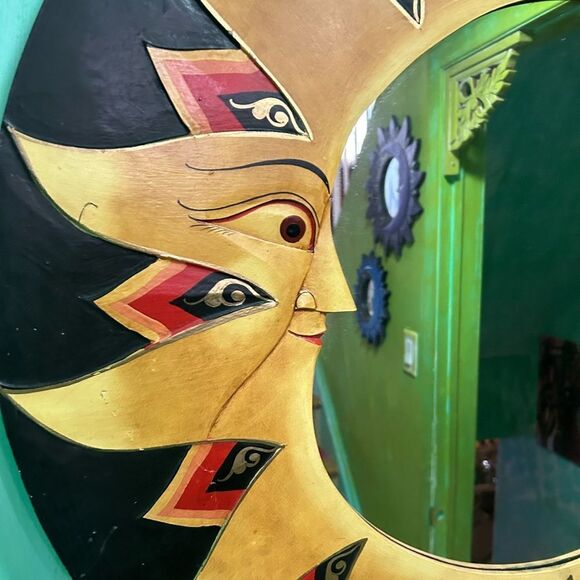 Vintage 31" Celestial Sun and Moon Mirror Made in Indonesia Wall Large - Picture 2 of 11